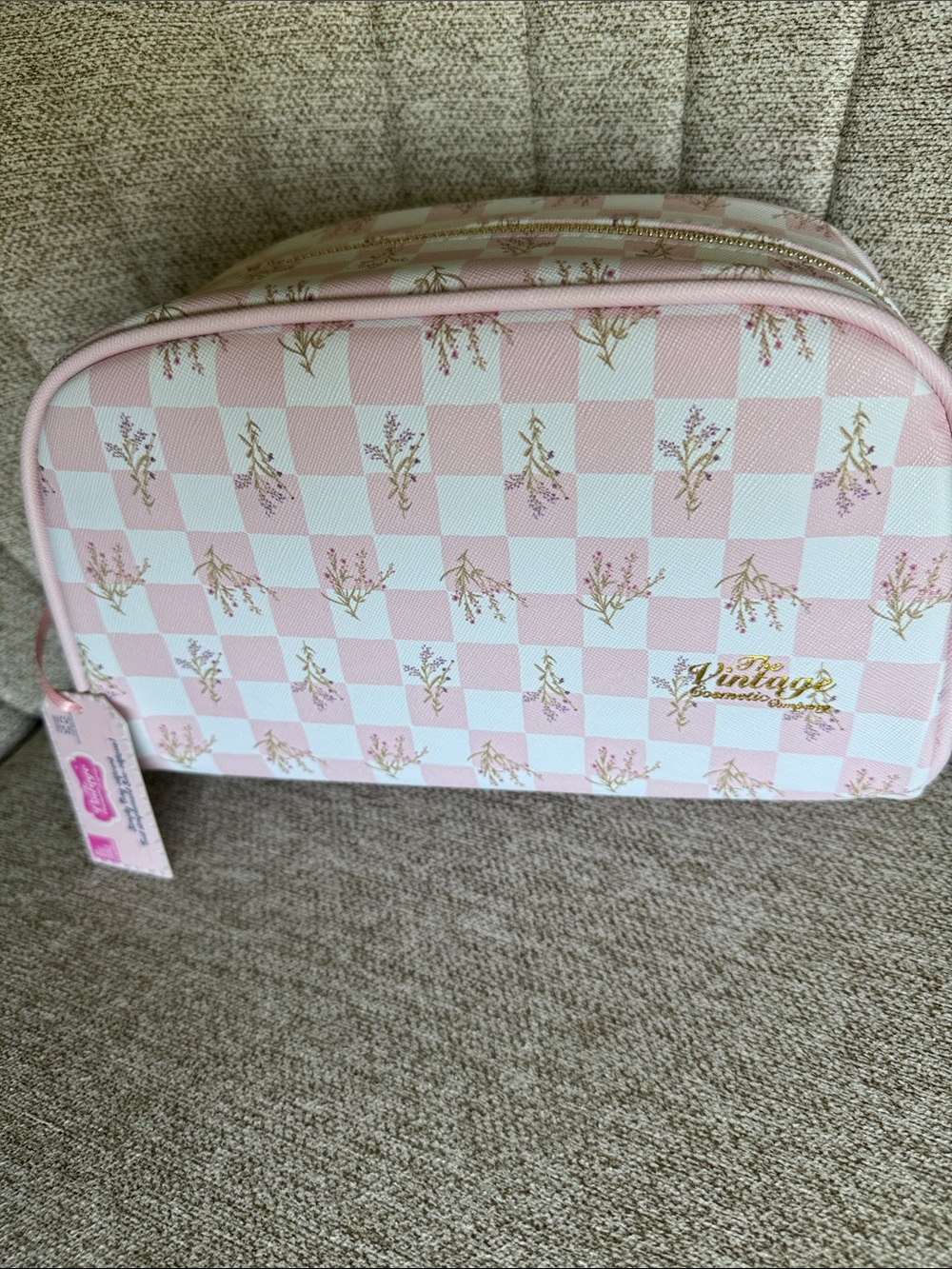 New Pink Floral Check Cosmetic Bag